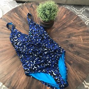 ST. JOHN Blue Leopard Print One Piece Swimsuit 10